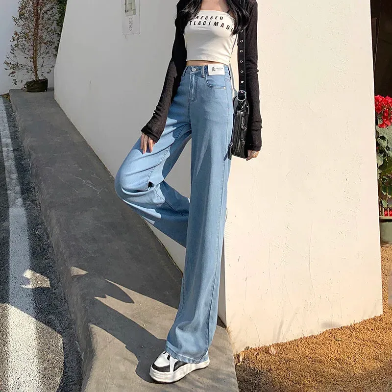 2024 Lyocell Denim Wide Leg Streetwear Loose Casual Women's Jeans