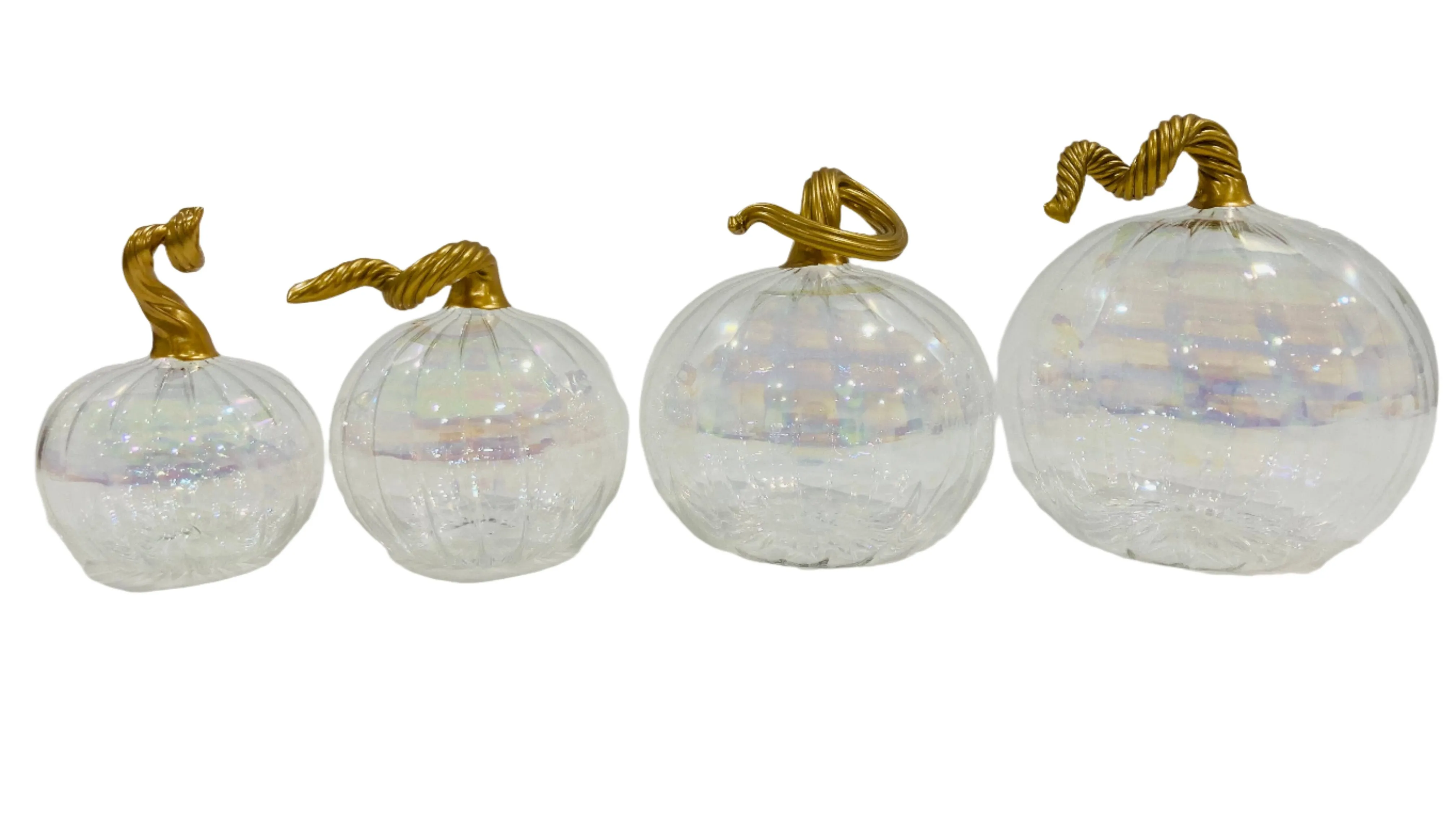 2.4" Iridescent Clear Blown Glass Tabletop Pumpkin
