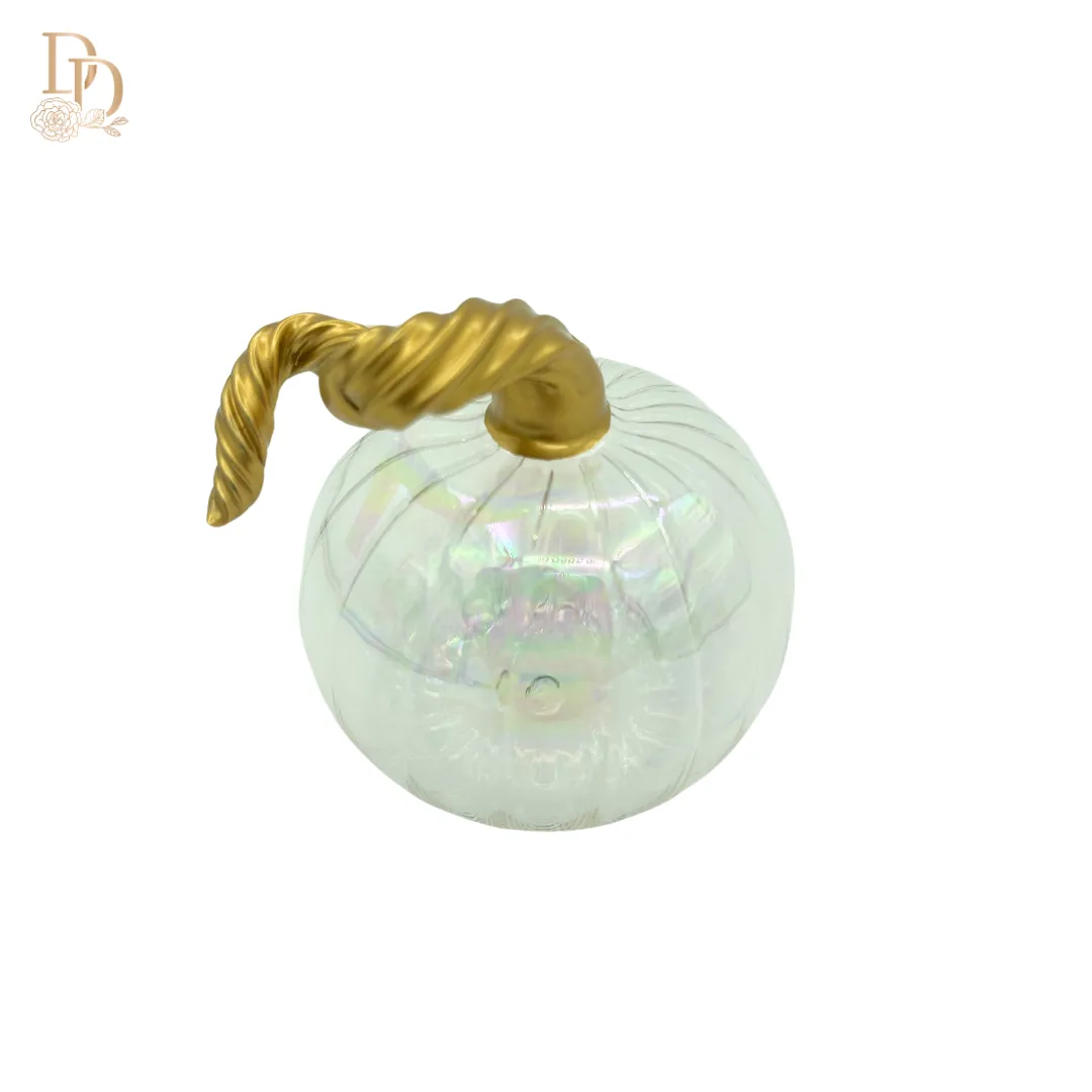 2.4" Iridescent Clear Blown Glass Tabletop Pumpkin