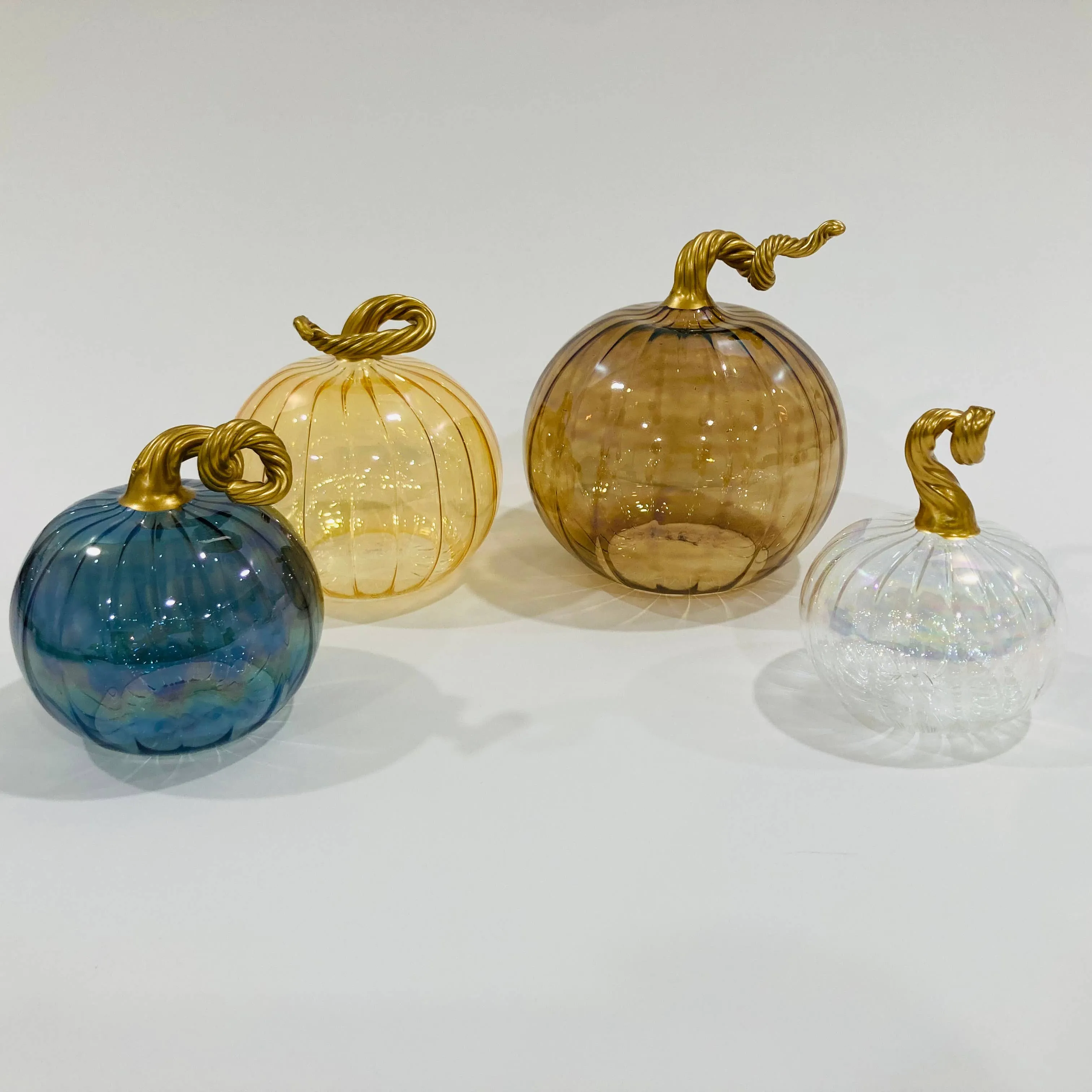 2.4" Iridescent Clear Blown Glass Tabletop Pumpkin