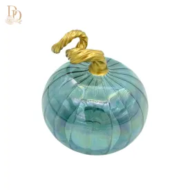 2.8" Iridescent Teal Blown Glass Tabletop Pumpkin
