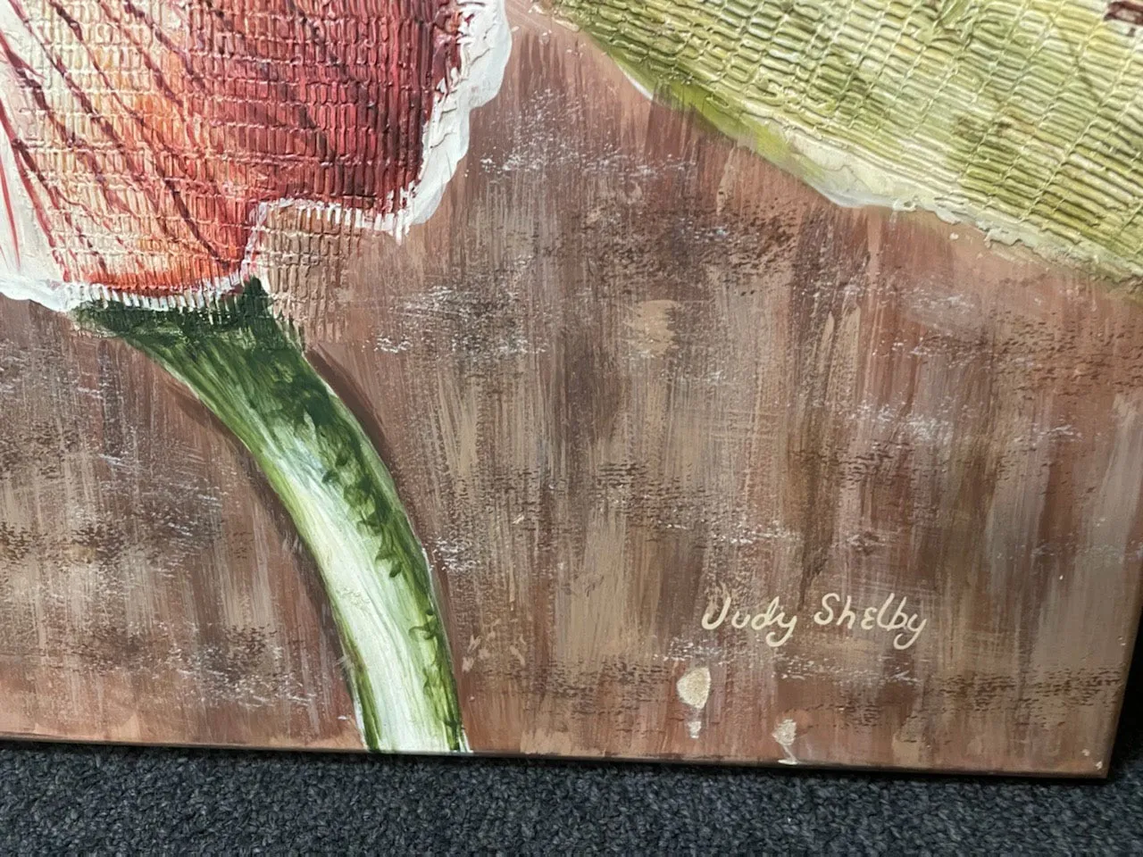 29"x29" Floral Painted On Wood Art