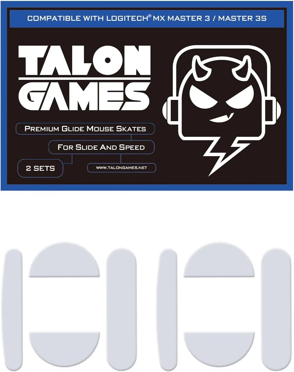 2Sets of TALONGAMES Rounded Curved Edges Mouse Feet Skates Compatible with Logitech MX Master 3 / 3s Gaming Mouse Feet Replacement,0.8mm,Pure PTFE Material with Super Smooth Glide Pads