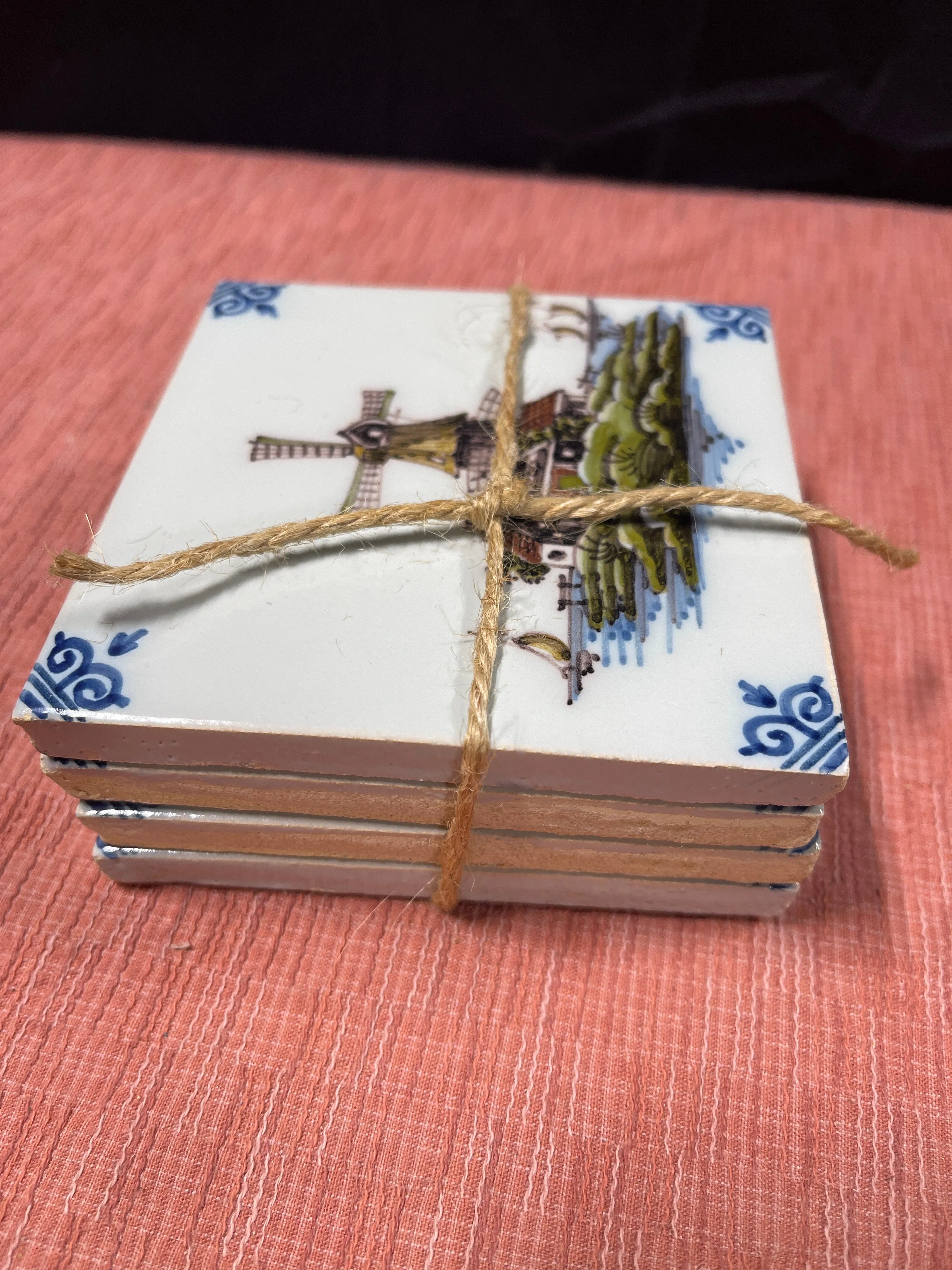 4 Delft Hand Painted Ceramic Tiles, Marked and Signed