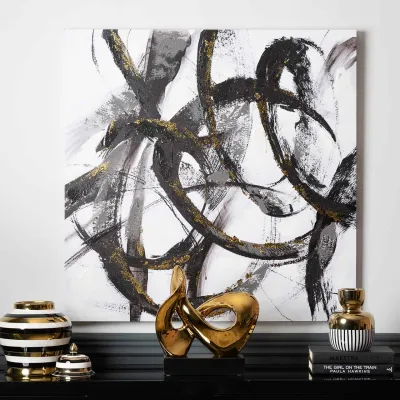 90x90 White and Black Abstract Canvas