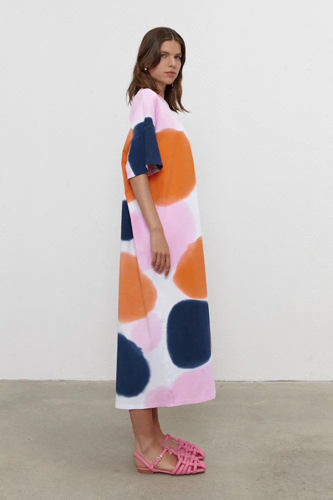 Adele Maxi Shift Dress - Orange/Navy/Pink