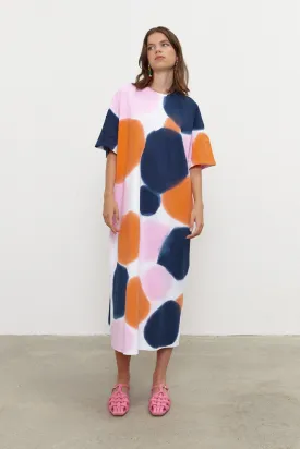 Adele Maxi Shift Dress - Orange/Navy/Pink