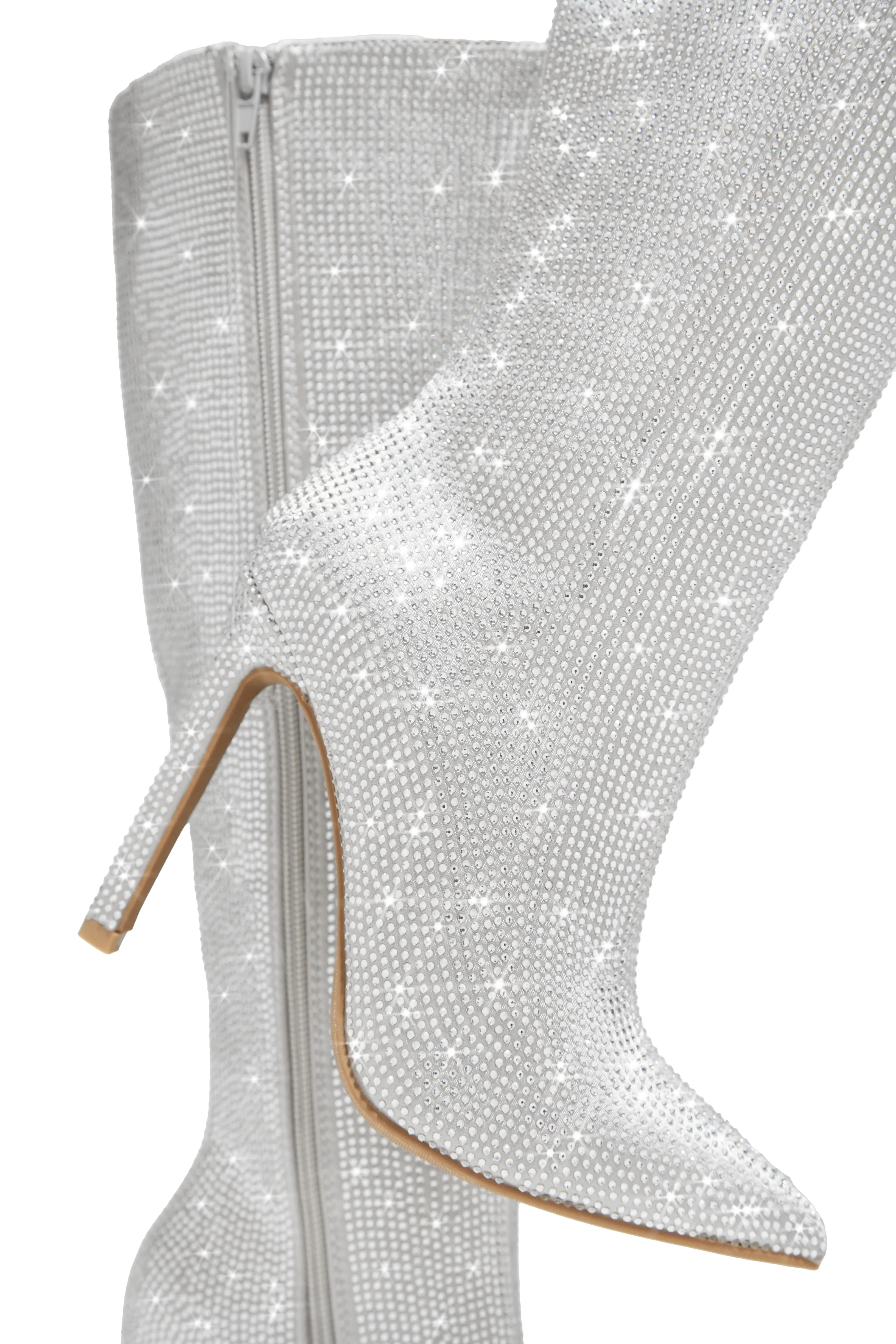 After Party Embellished High Heel Boots - Silver