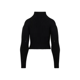 ALAIA Black High Neck Knit Sweater for Women - FW23