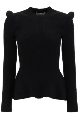 ALEXANDER MCQUEEN Black Ribbed Peplum Sweater for Women