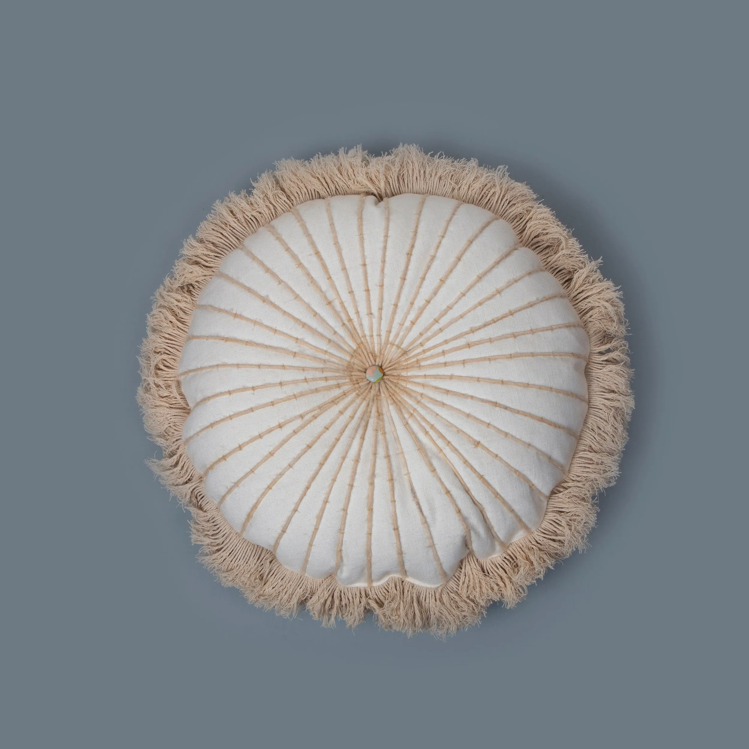 All White Earthy  Round Filled Decorative Fray 06 Cushion