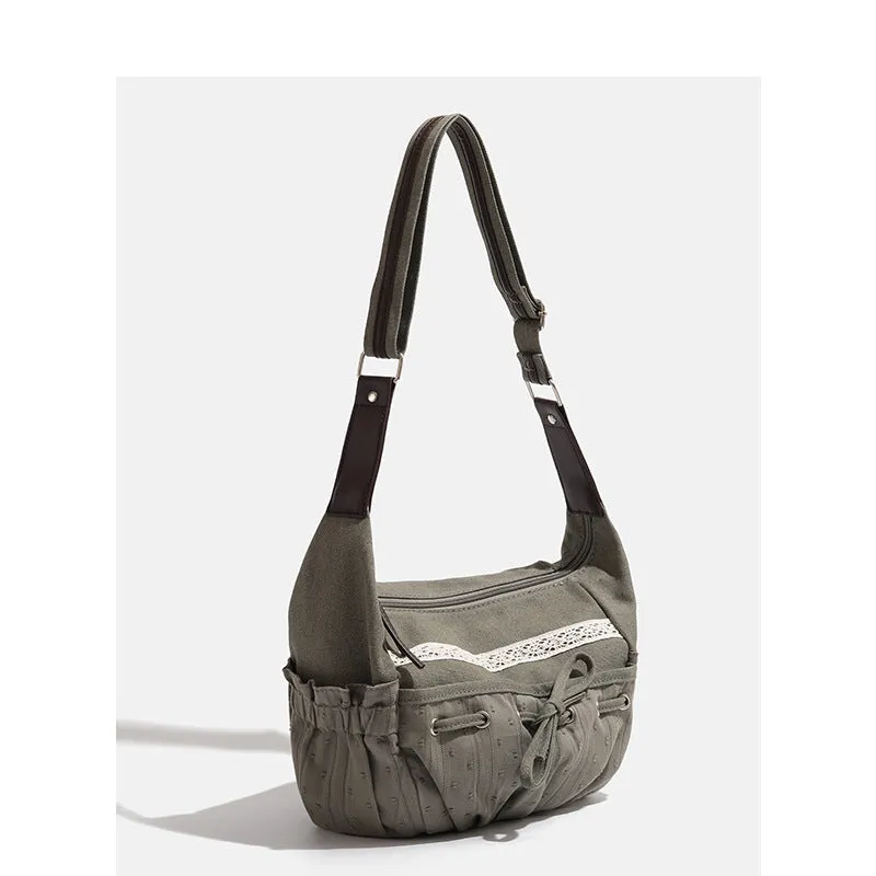 Amozae-Back To School Gifts Lace Patchwork Bow Large Capacity Shoulder Bag