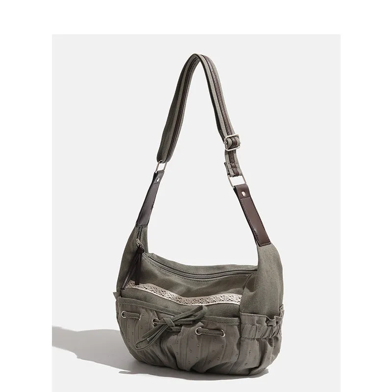 Amozae-Back To School Gifts Lace Patchwork Bow Large Capacity Shoulder Bag