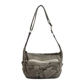 Amozae-Back To School Gifts Lace Patchwork Bow Large Capacity Shoulder Bag