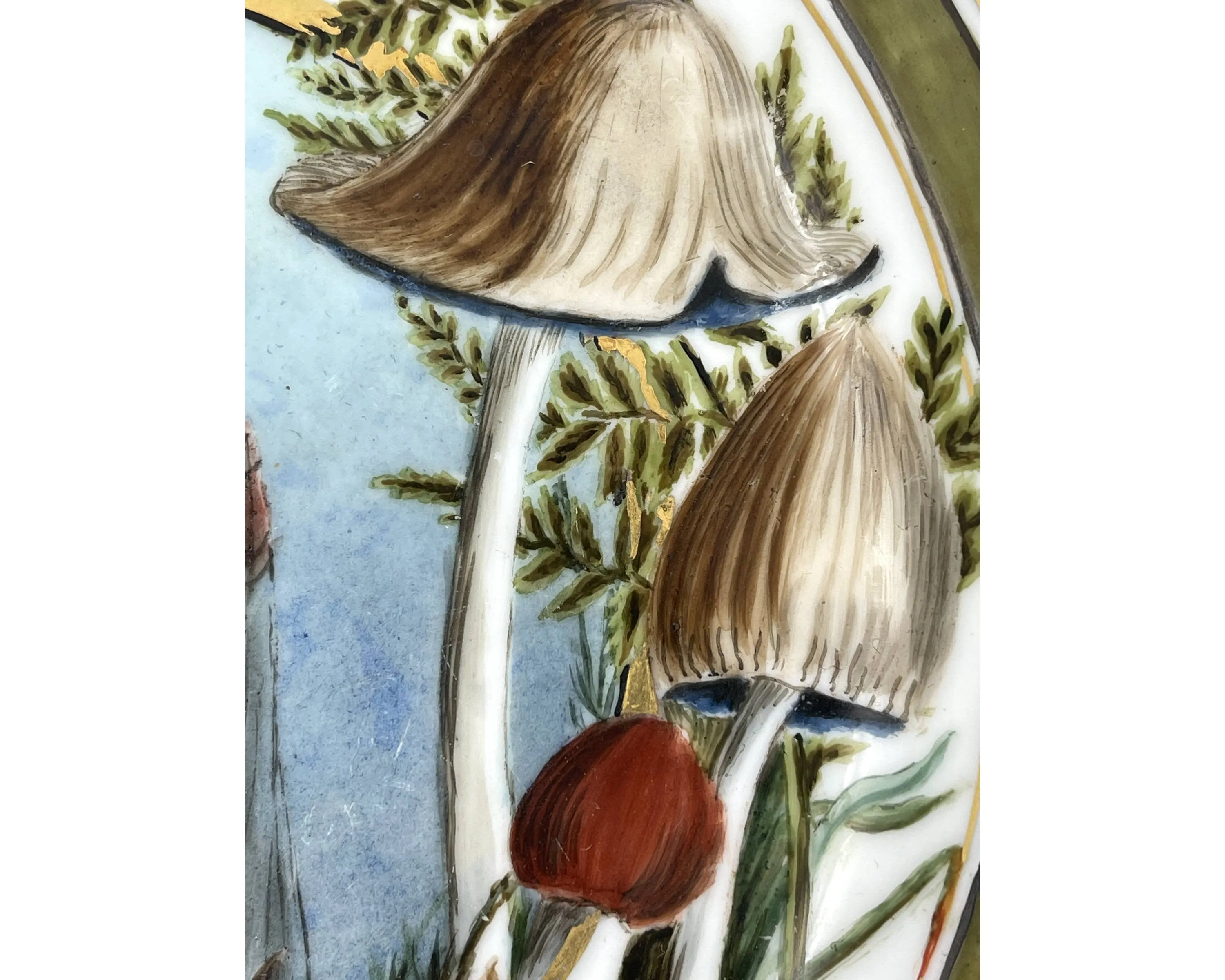 Antique Hand Painted Portrait Plate w Mushrooms Richter Fenkl & Hahn Bohemia