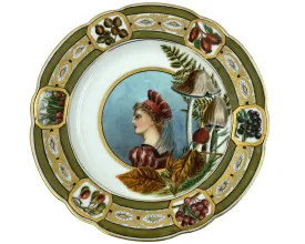 Antique Hand Painted Portrait Plate w Mushrooms Richter Fenkl & Hahn Bohemia