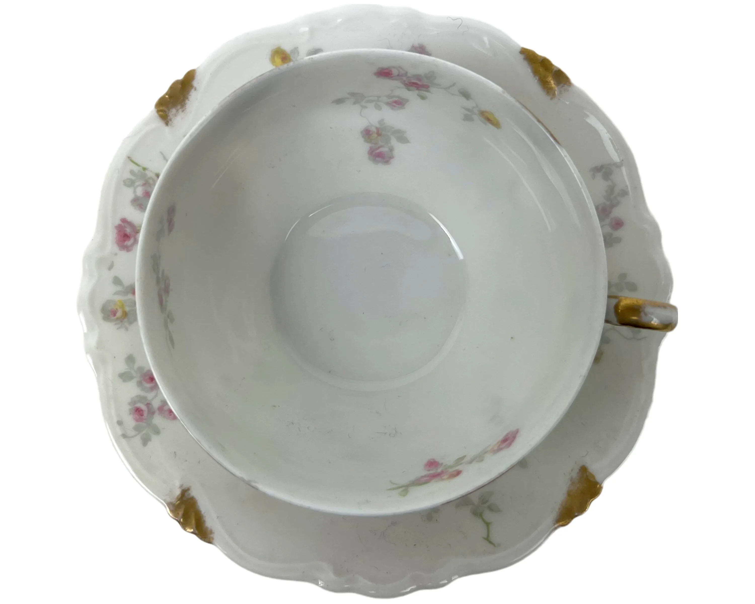Antique Limoges Porcelain Cup and Saucer Hand Painted Flowers Charles Ahrenfeldt