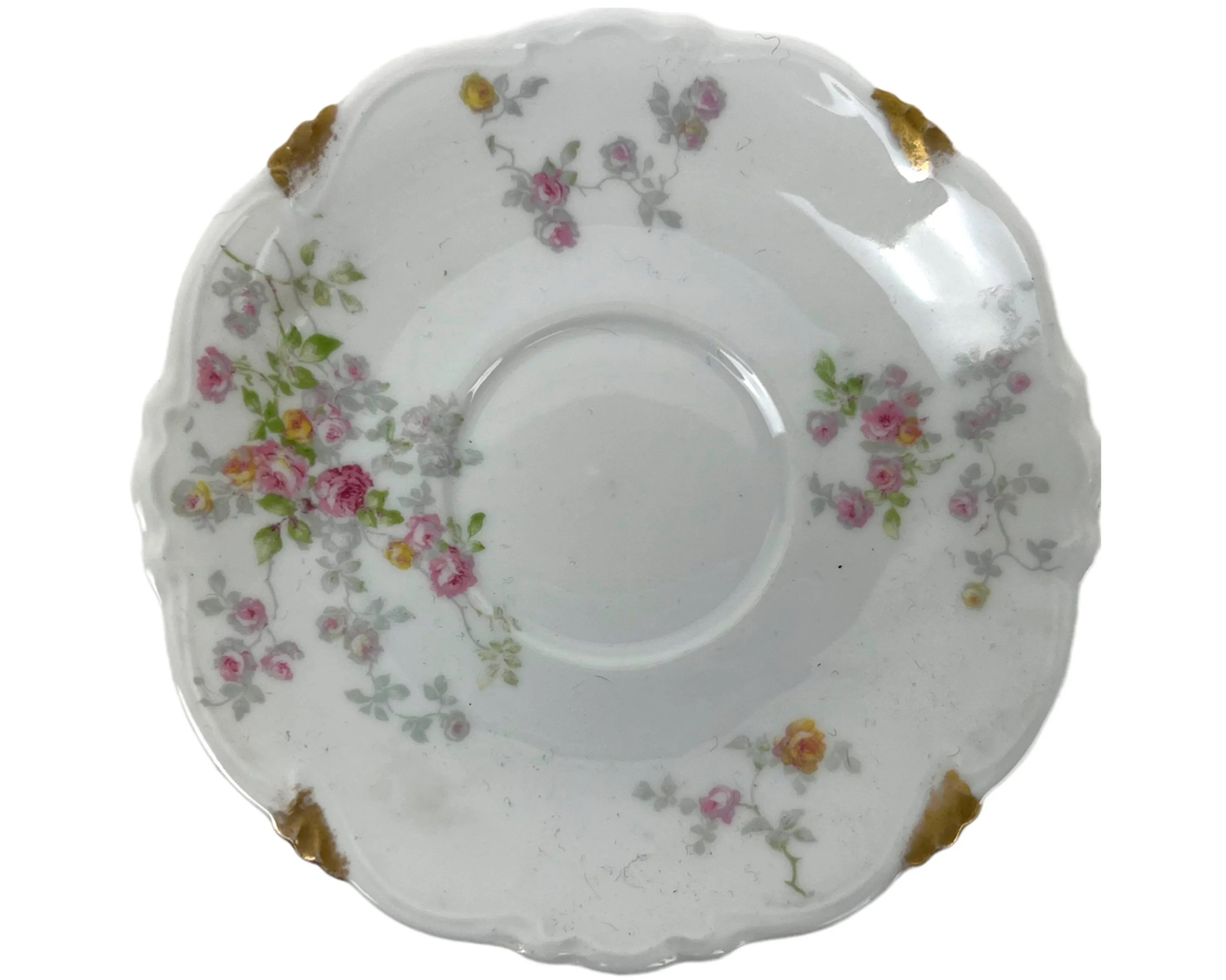 Antique Limoges Porcelain Cup and Saucer Hand Painted Flowers Charles Ahrenfeldt