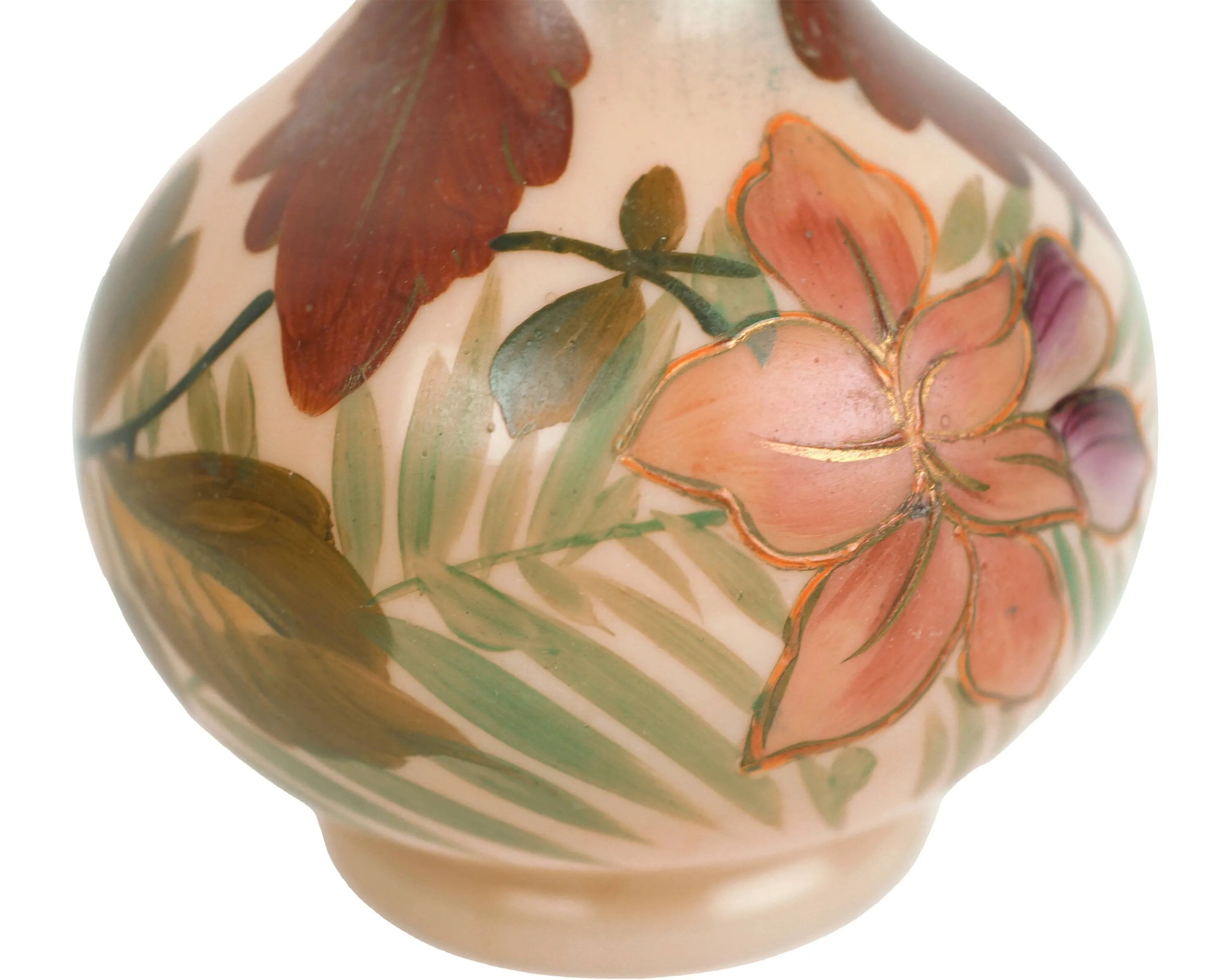 Antique Victorian Bristol Glass Opalescent Vase Hand Painted Flowers