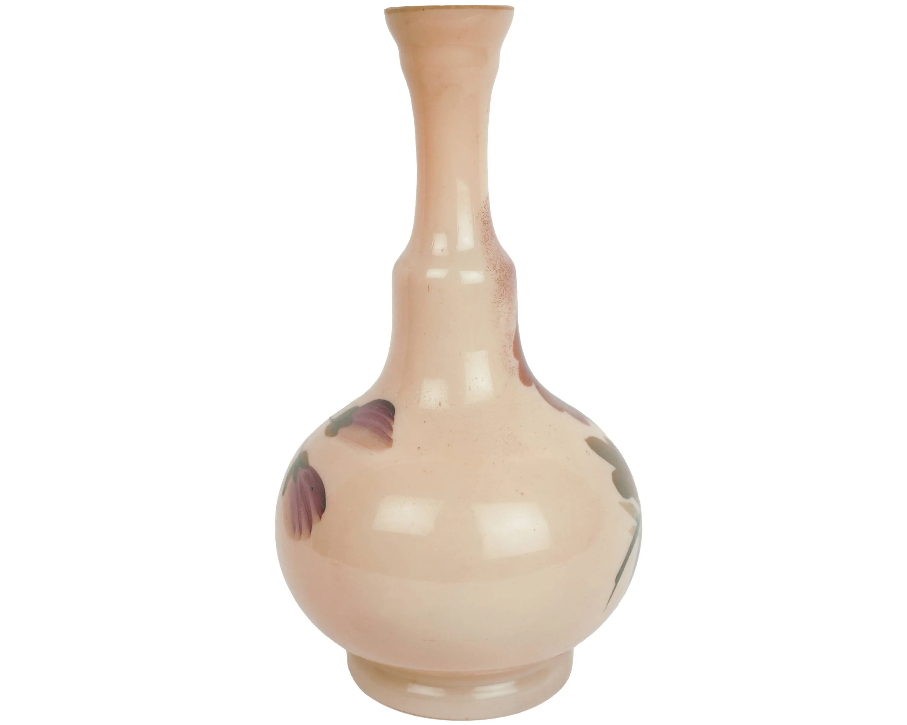 Antique Victorian Bristol Glass Opalescent Vase Hand Painted Flowers