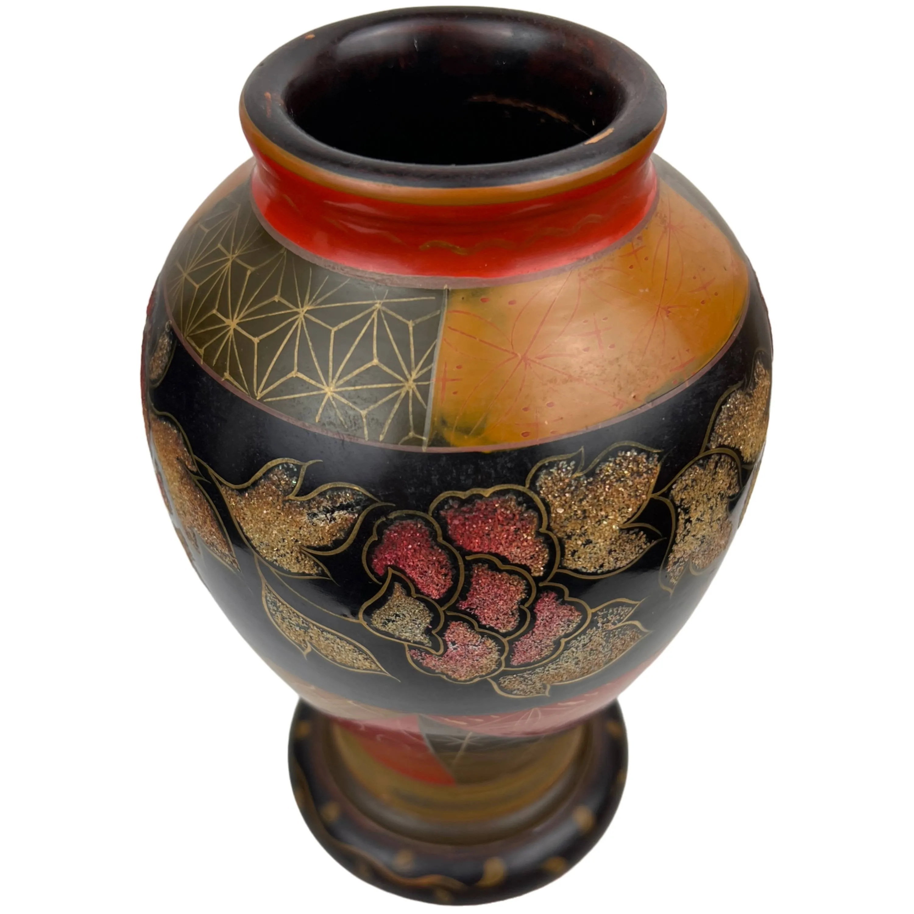 Art Deco Hand Painted Pottery Vase Made in Japan w Sparkle Decoration 8