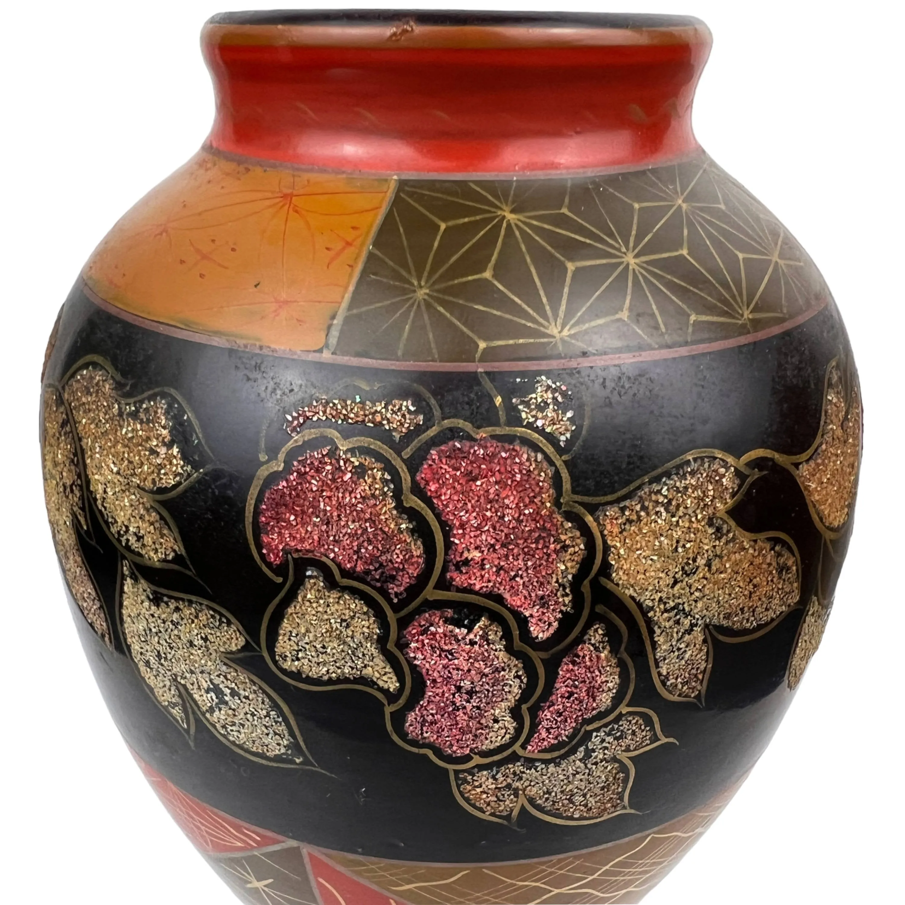 Art Deco Hand Painted Pottery Vase Made in Japan w Sparkle Decoration 8