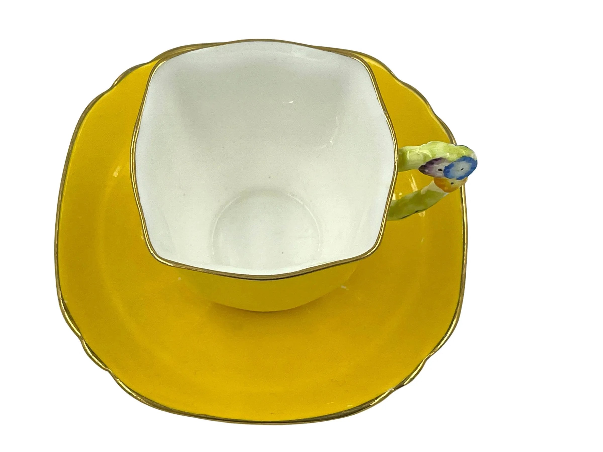 Art Deco Royal Stafford English Bone China Tea Cup & Saucer w Flower Handle