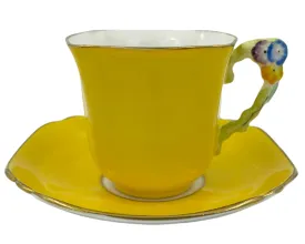 Art Deco Royal Stafford English Bone China Tea Cup & Saucer w Flower Handle