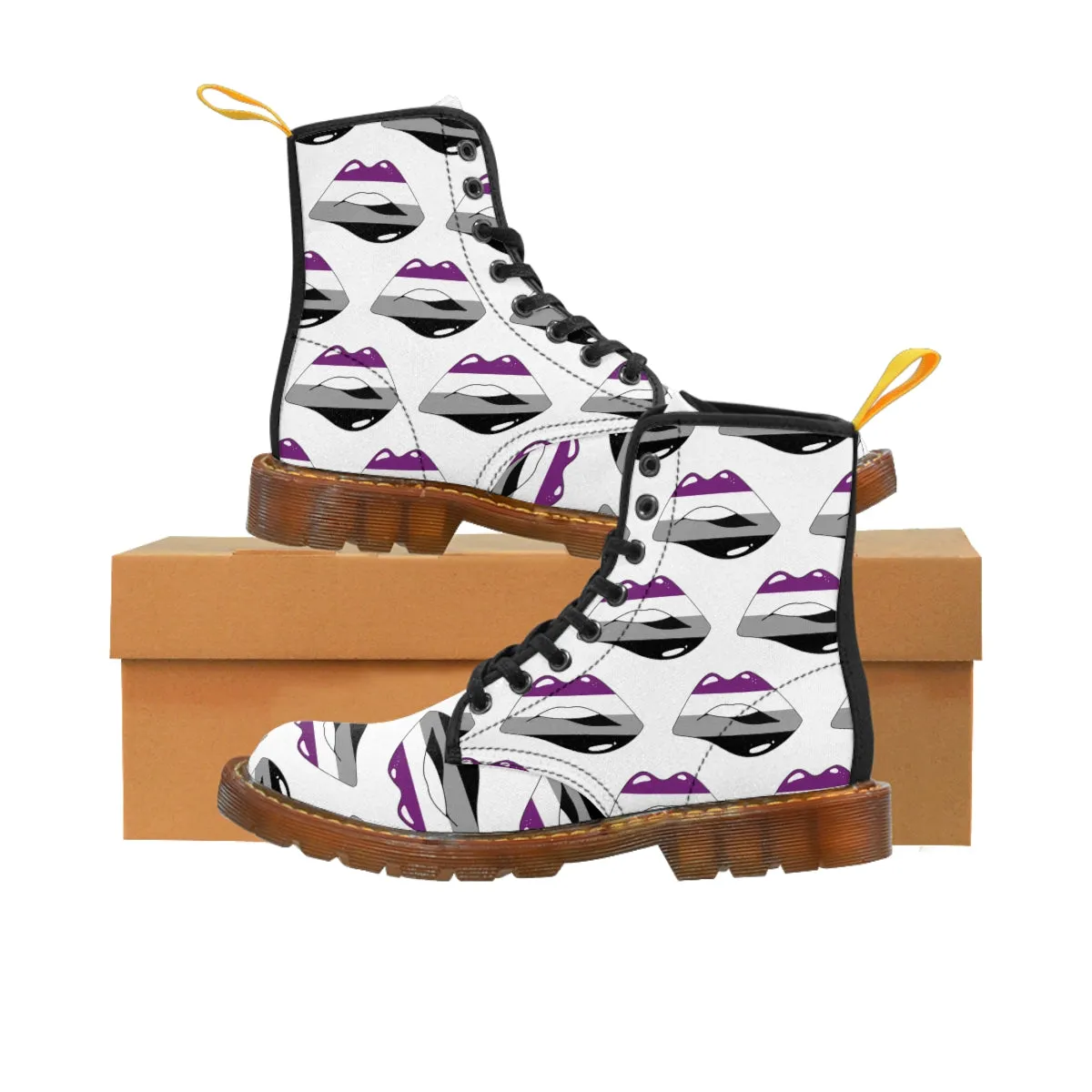 Asexual Flag Kisses LGBTQ White Canvas Boots Unisex Size