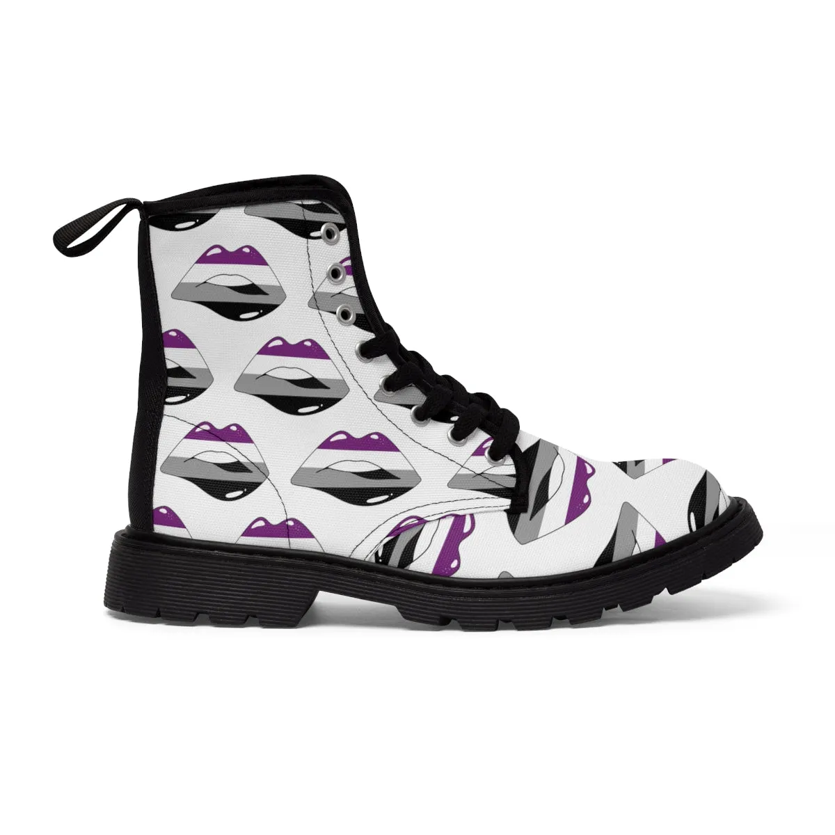 Asexual Flag Kisses LGBTQ White Canvas Boots Unisex Size