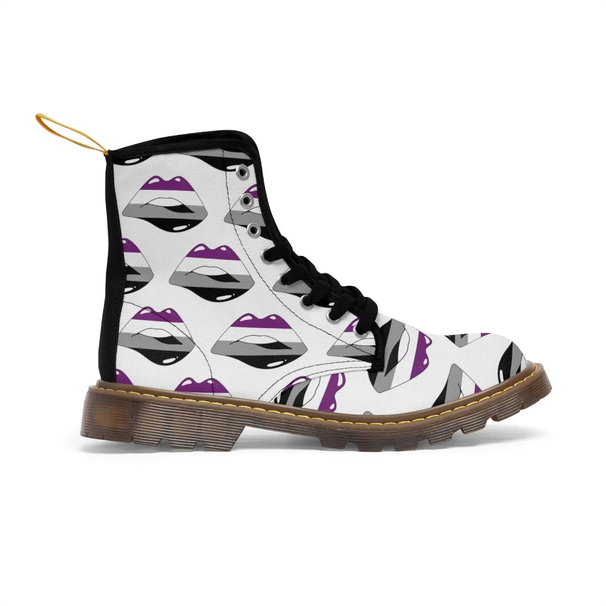 Asexual Flag Kisses LGBTQ White Canvas Boots Unisex Size