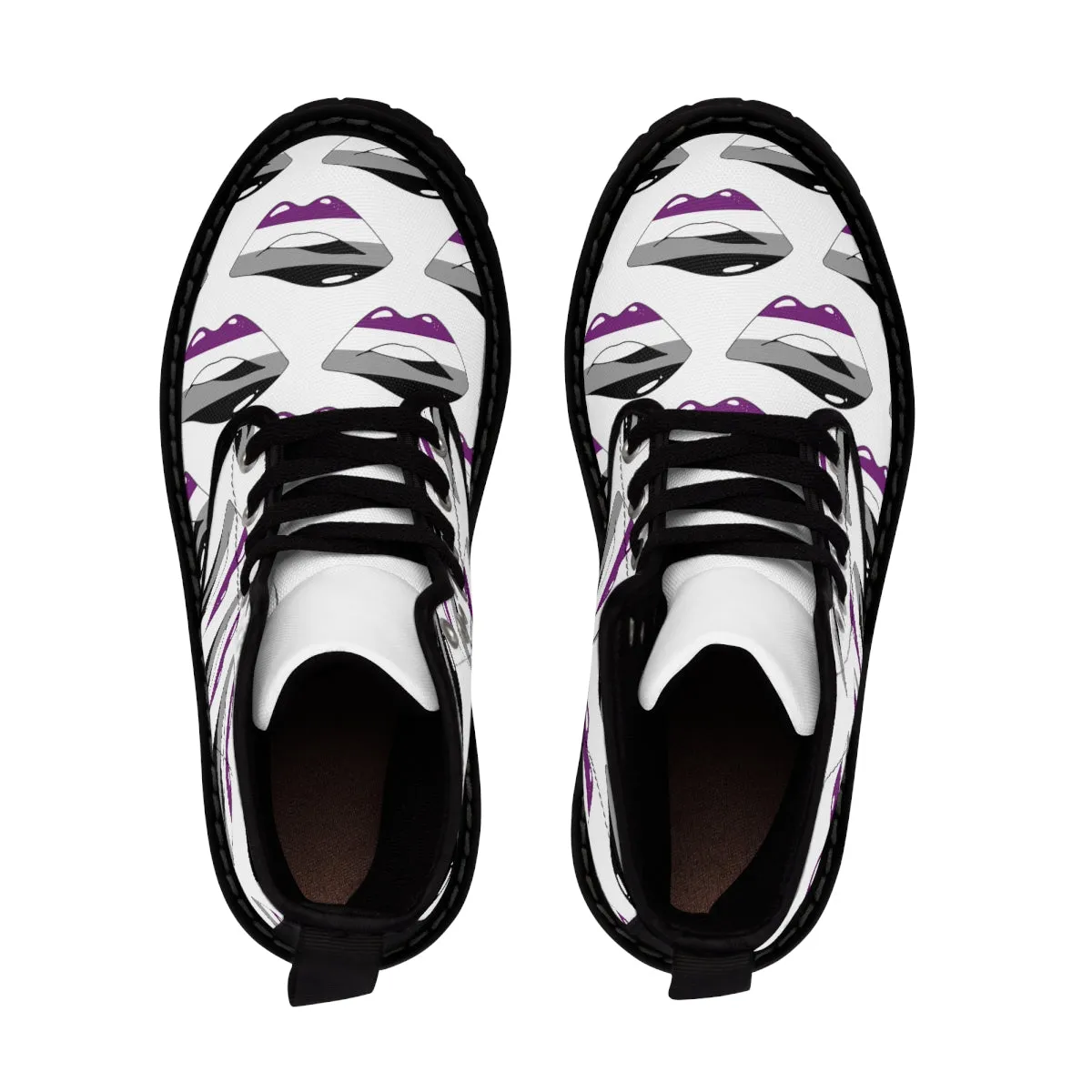 Asexual Flag Kisses LGBTQ White Canvas Boots Unisex Size