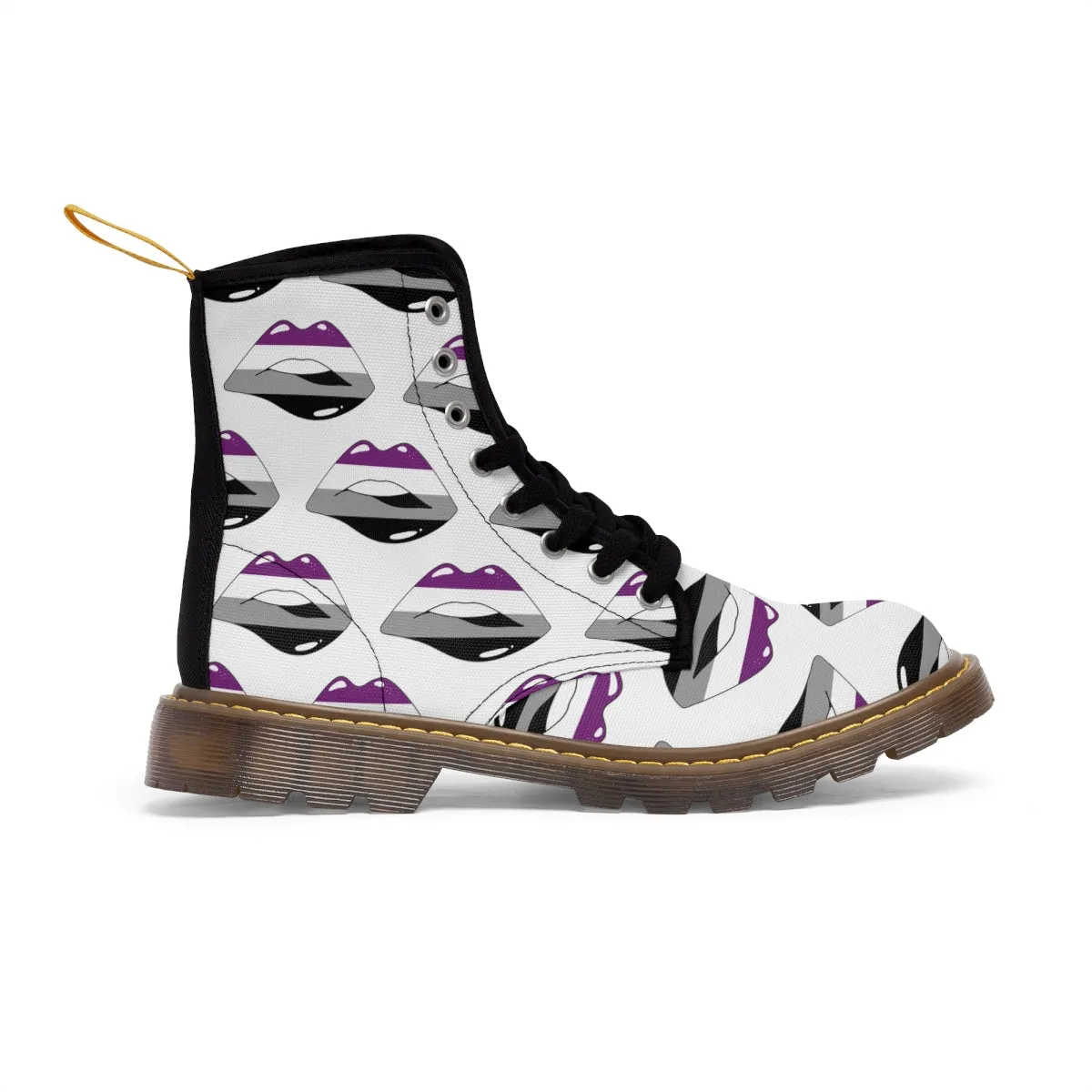 Asexual Flag Kisses LGBTQ White Canvas Boots Unisex Size