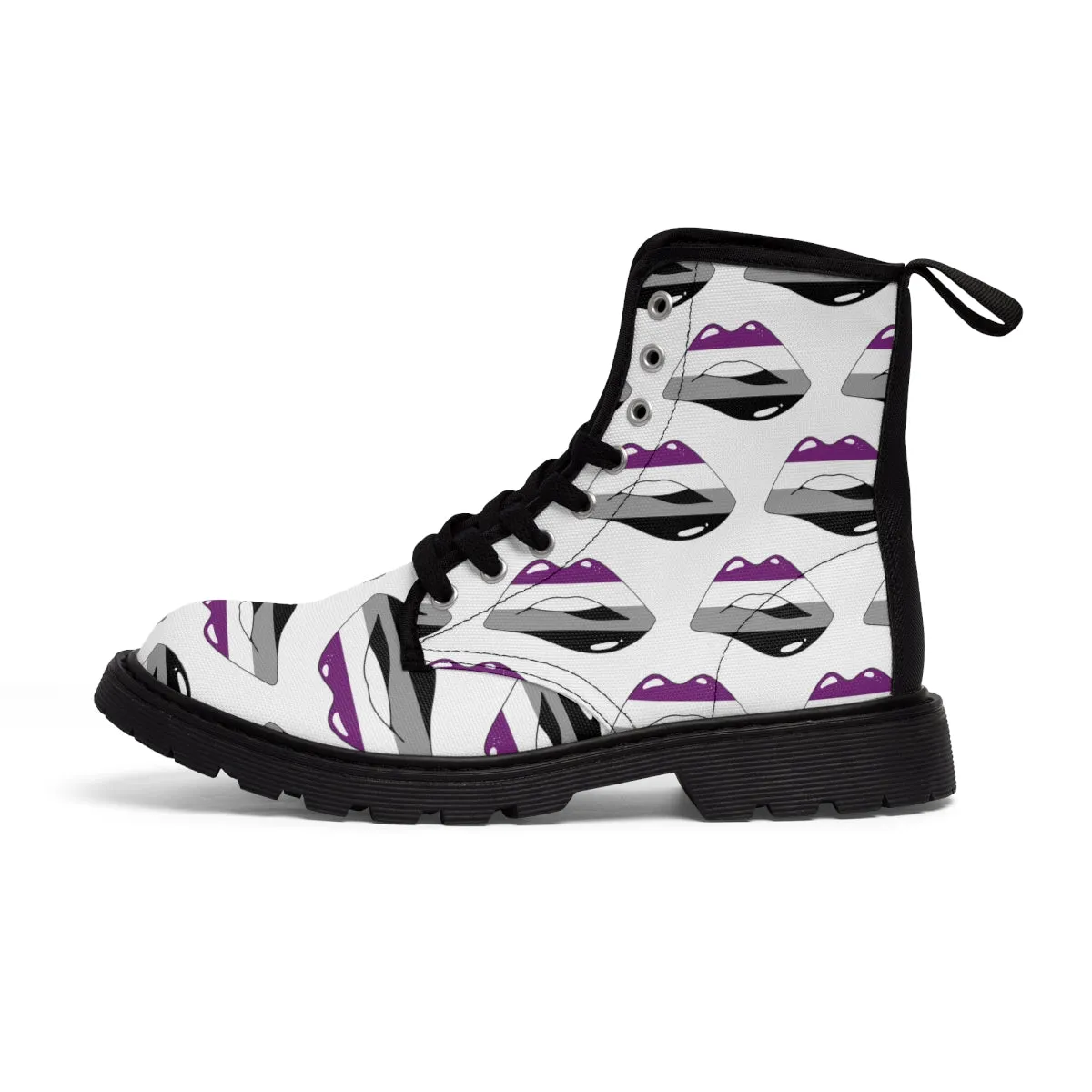 Asexual Flag Kisses LGBTQ White Canvas Boots Unisex Size