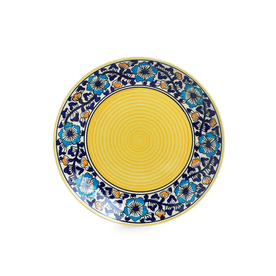 'Badamwari Bagheecha' Handpainted Ceramic Dinner Plate With Katoris (3 Pieces, Serving for 1, Microwave Safe)