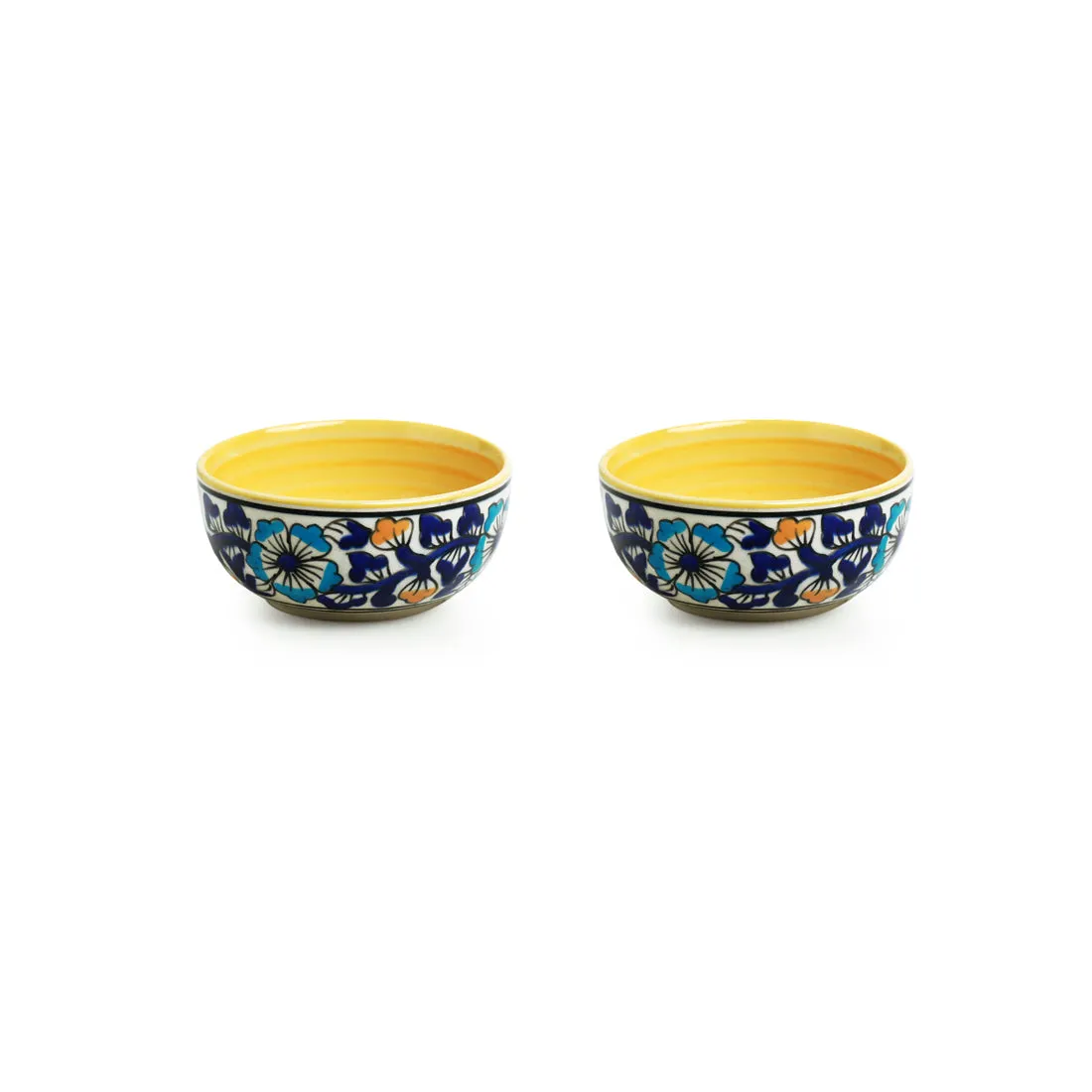 'Badamwari Bagheecha' Handpainted Ceramic Dinner Plate With Katoris (3 Pieces, Serving for 1, Microwave Safe)