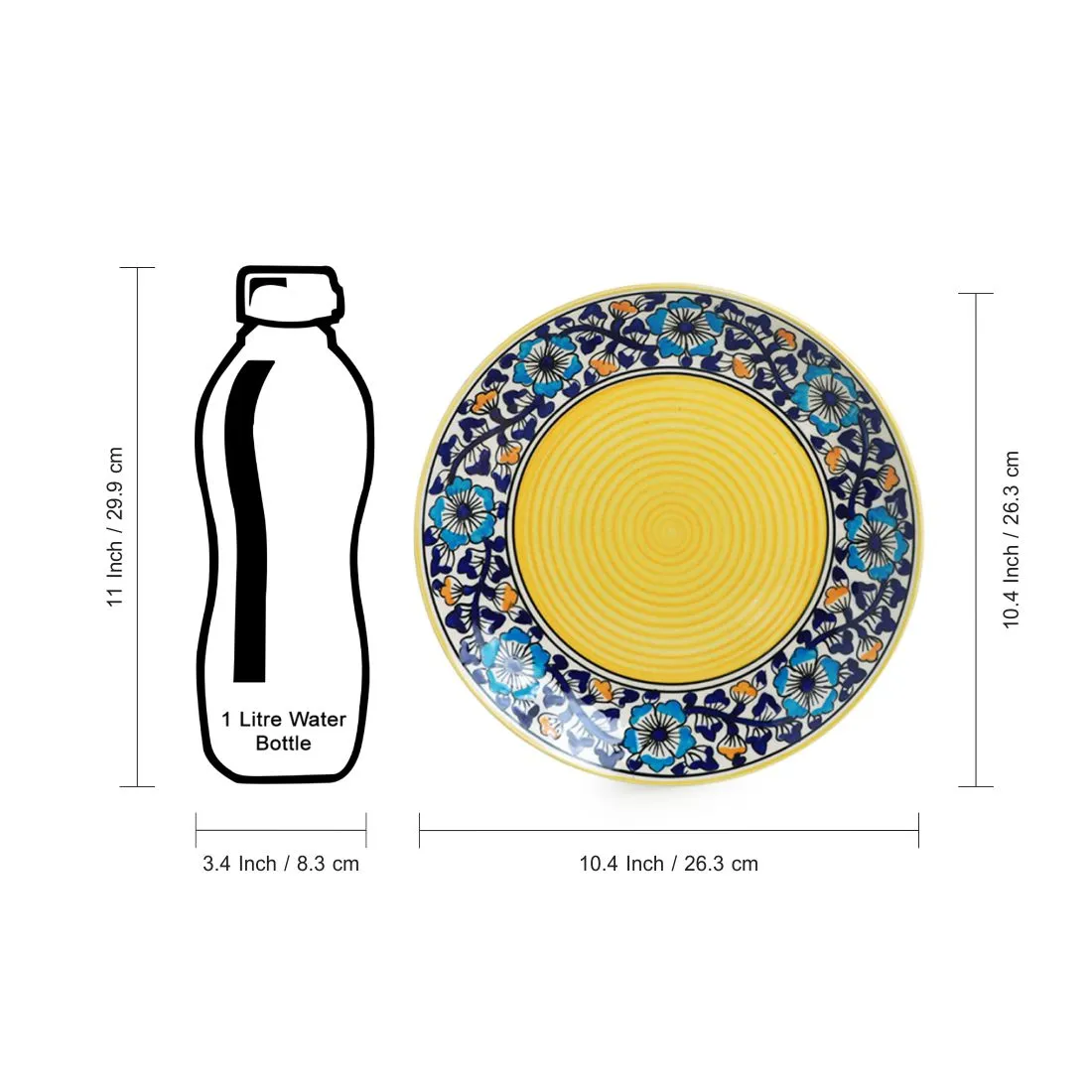 'Badamwari Bagheecha' Handpainted Ceramic Dinner Plate With Katoris (3 Pieces, Serving for 1, Microwave Safe)