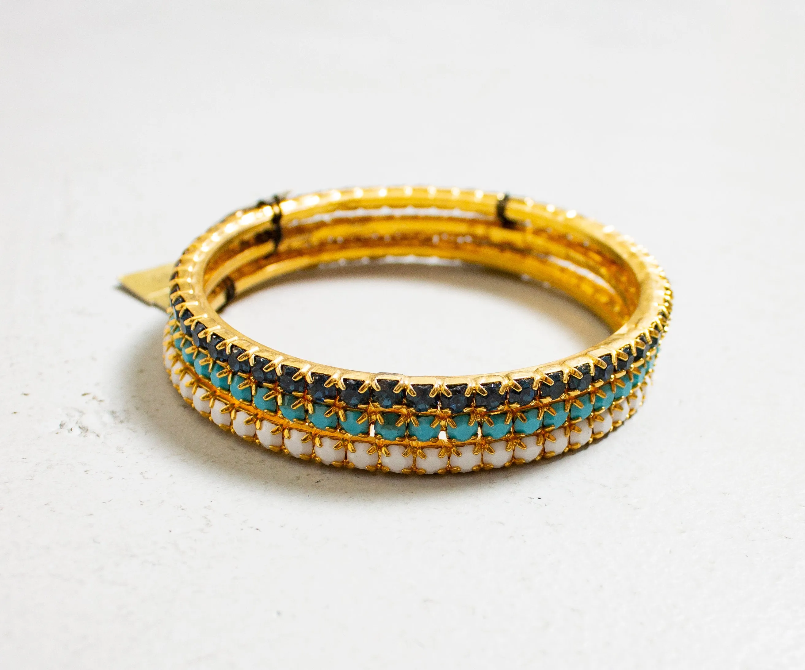 Bangle Bracelet Set RHINSTONE NOS Colored 70s
