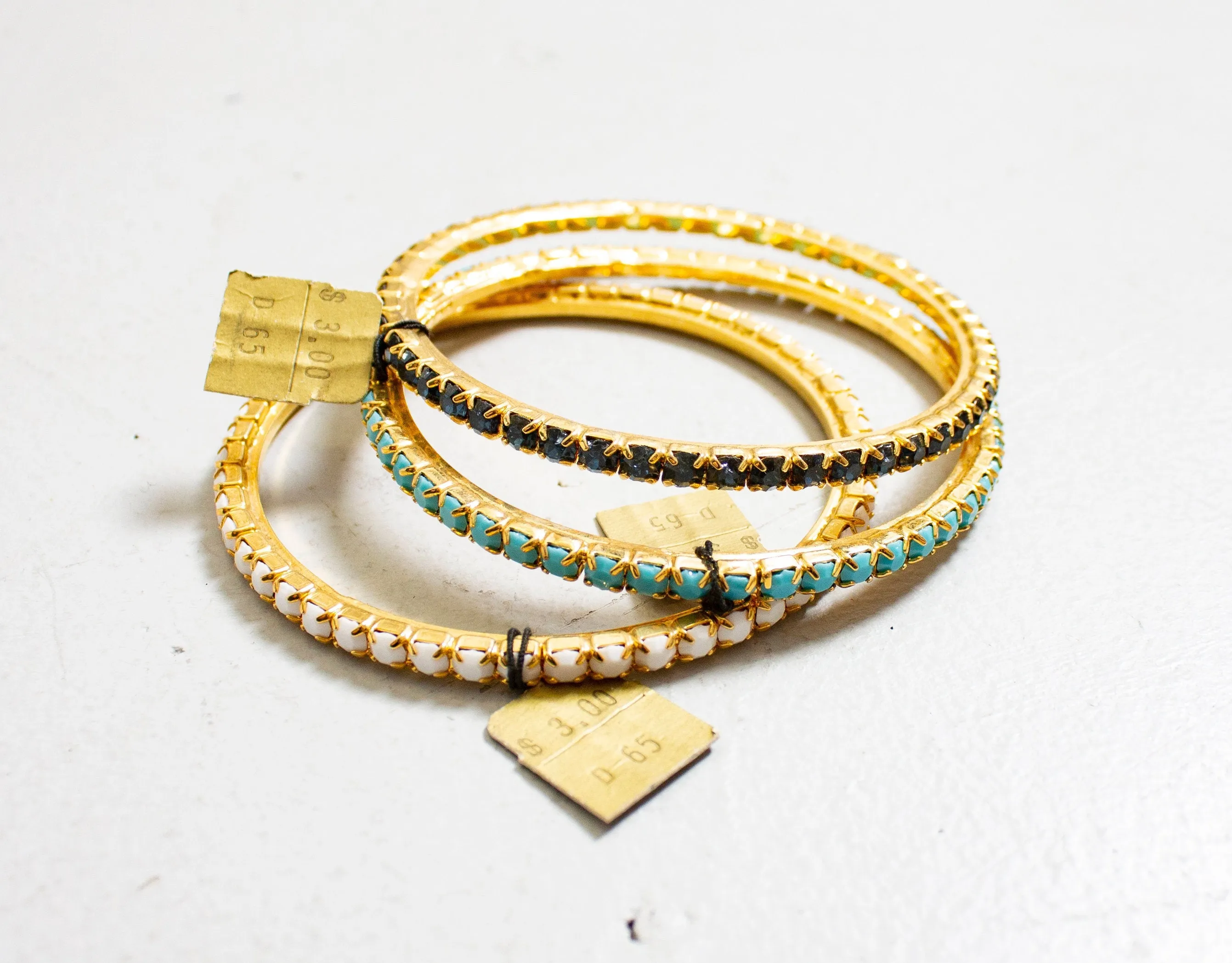 Bangle Bracelet Set RHINSTONE NOS Colored 70s
