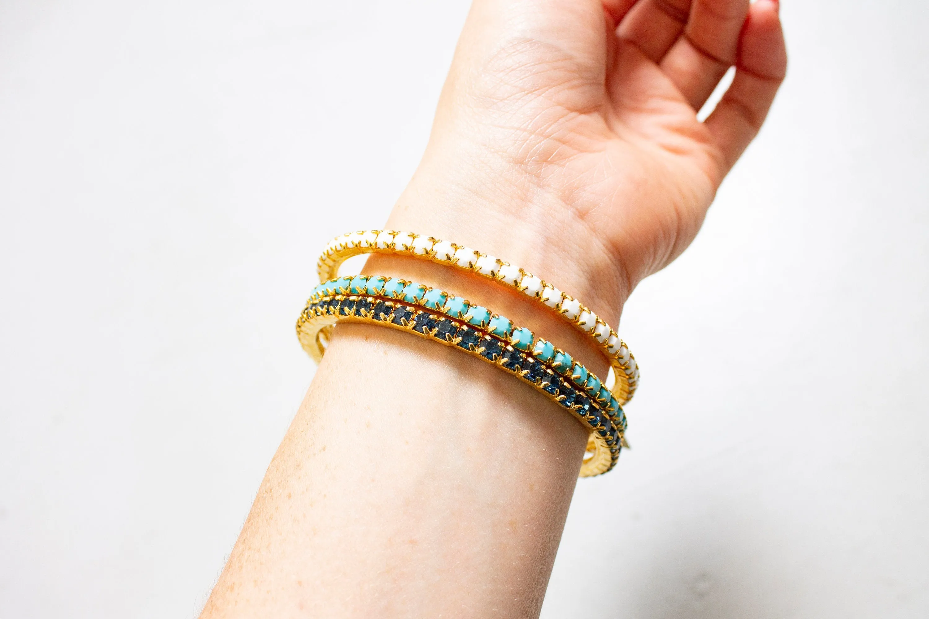 Bangle Bracelet Set RHINSTONE NOS Colored 70s