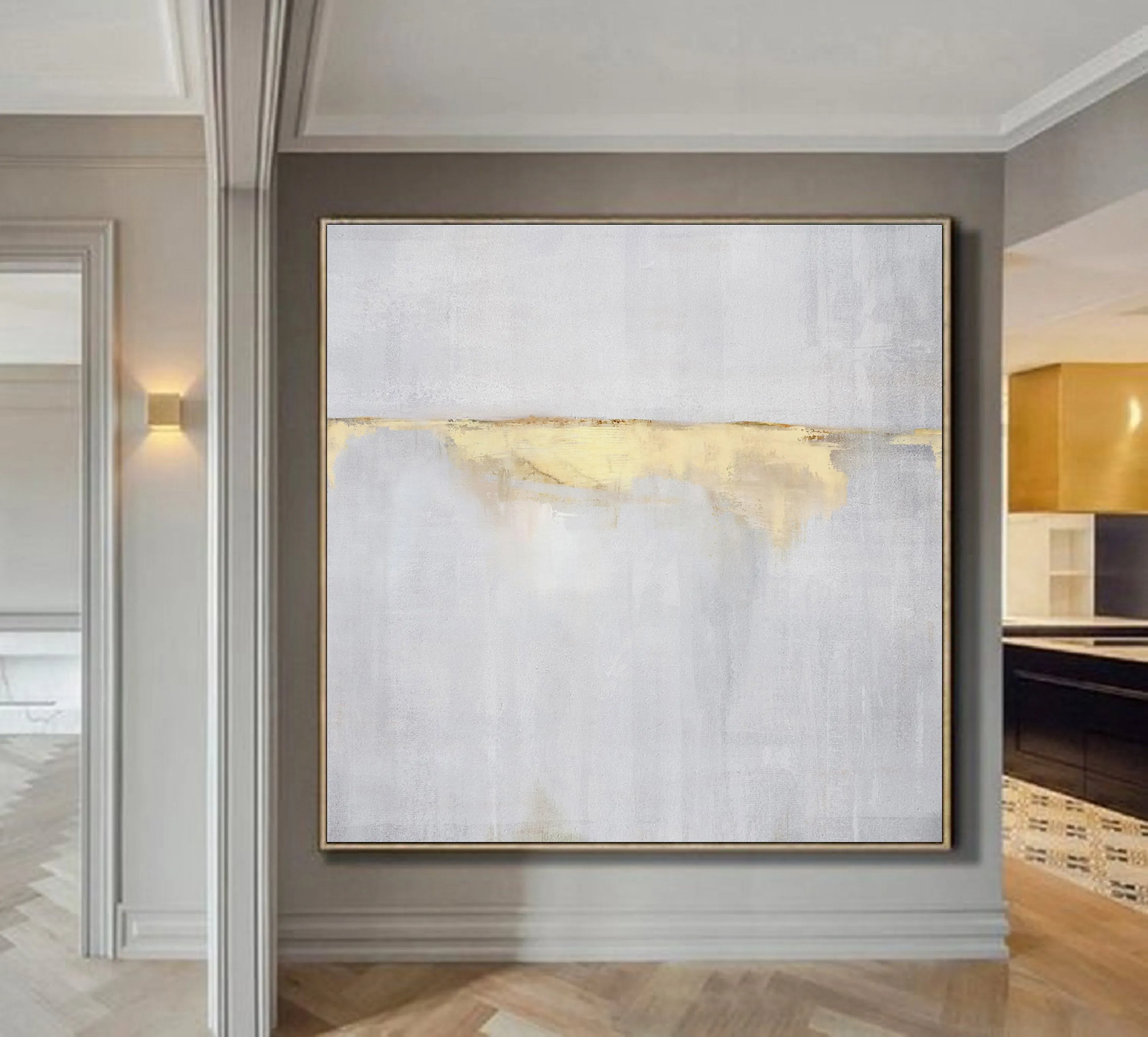 Beige Painting Gold Painting Abstract Painting,Sunrise Landscape Painting Bp074