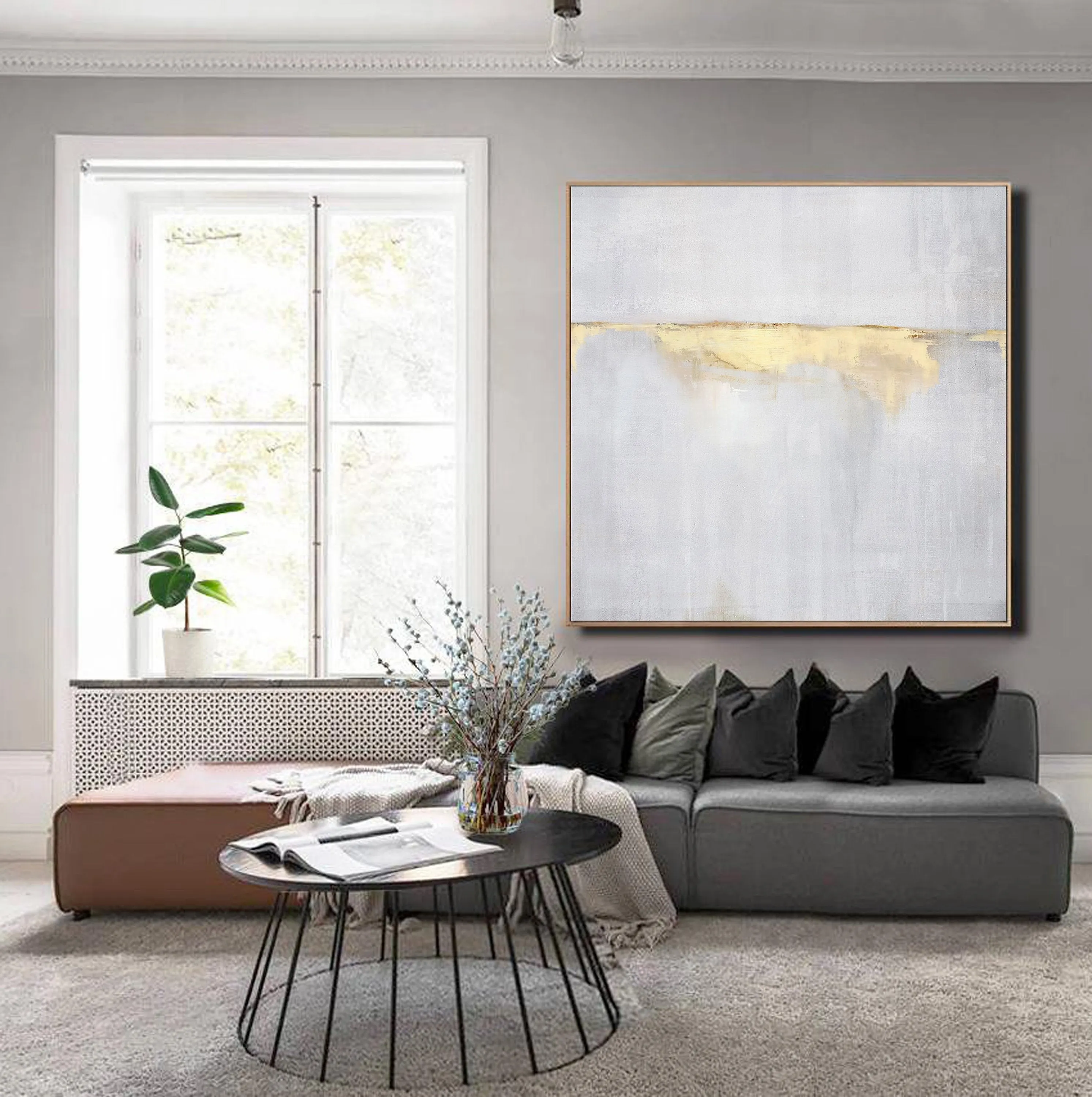 Beige Painting Gold Painting Abstract Painting,Sunrise Landscape Painting Bp074