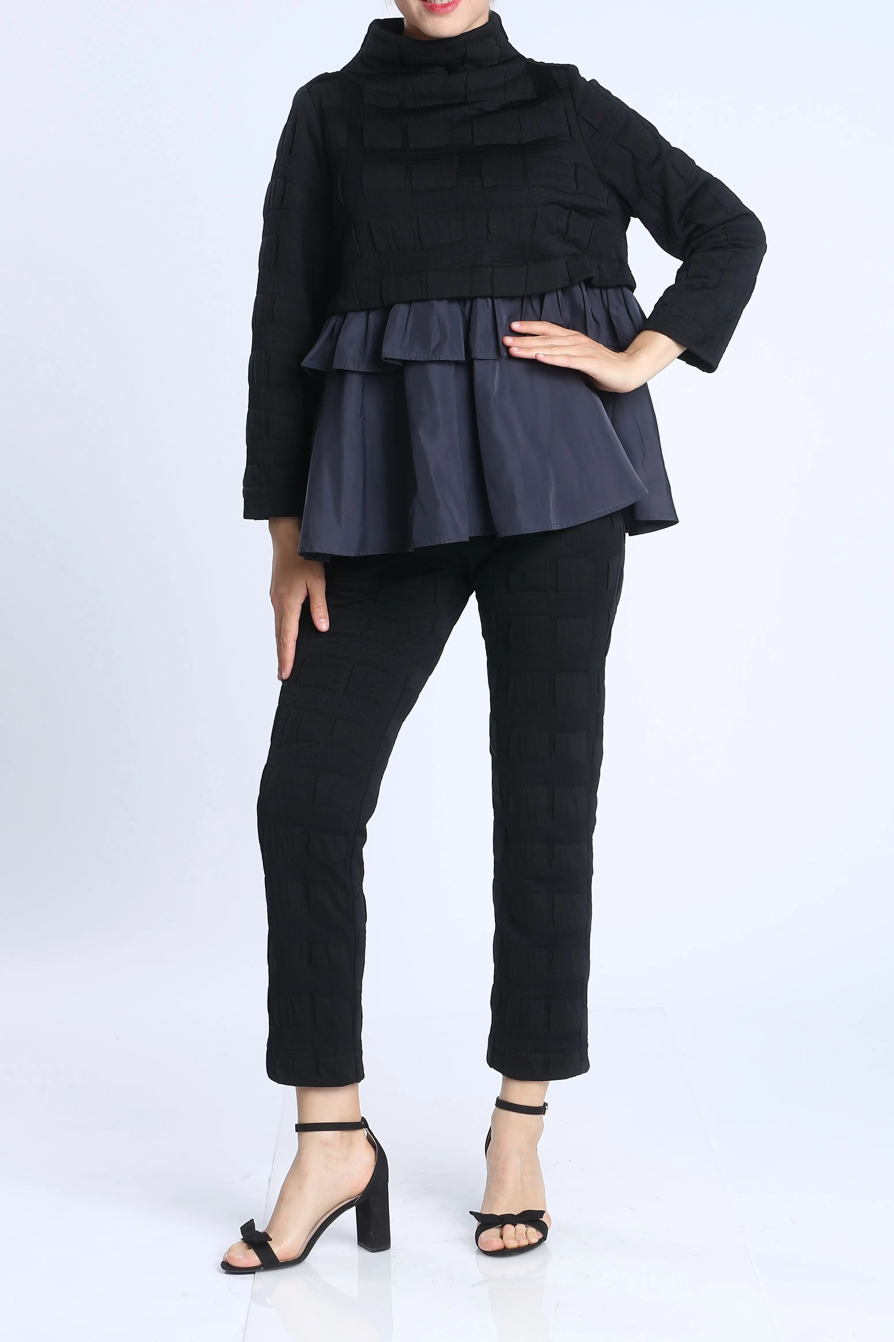 Black High Neck Smock Top