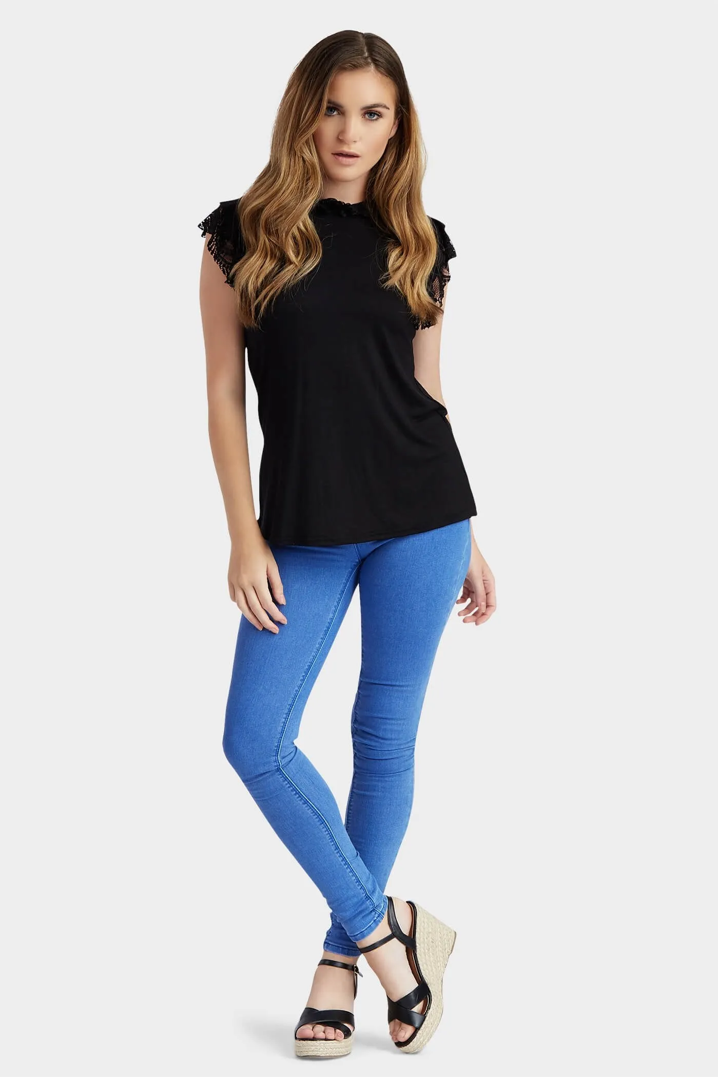 Black Lace Frill Sleeve Top