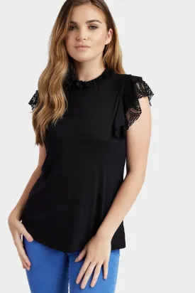 Black Lace Frill Sleeve Top