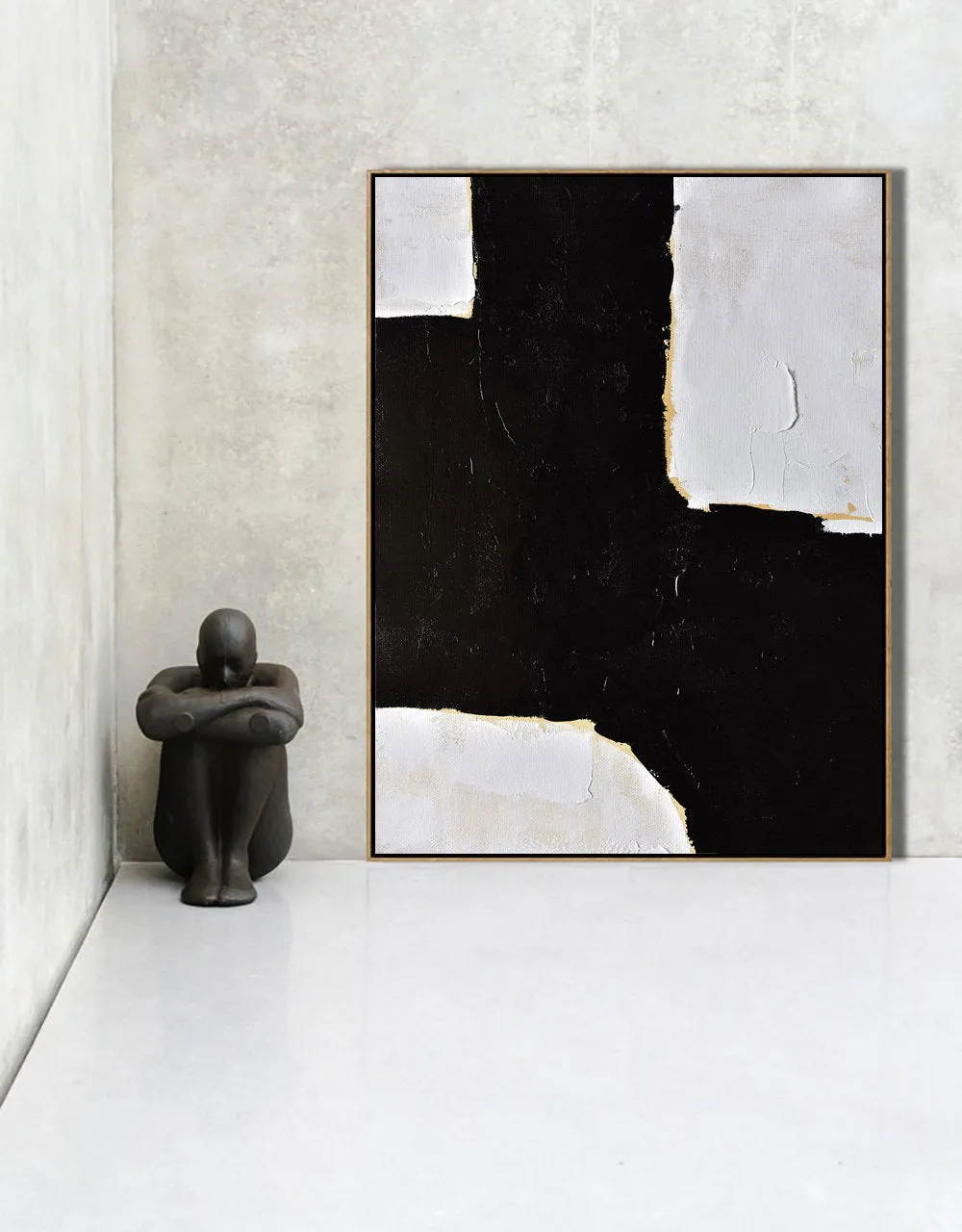 Black White Beige Textured Painting Abstract Art Yp045