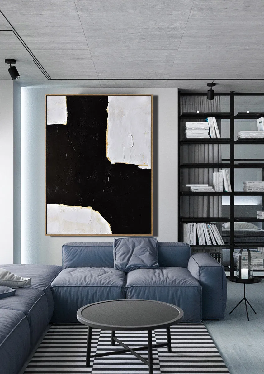Black White Beige Textured Painting Abstract Art Yp045