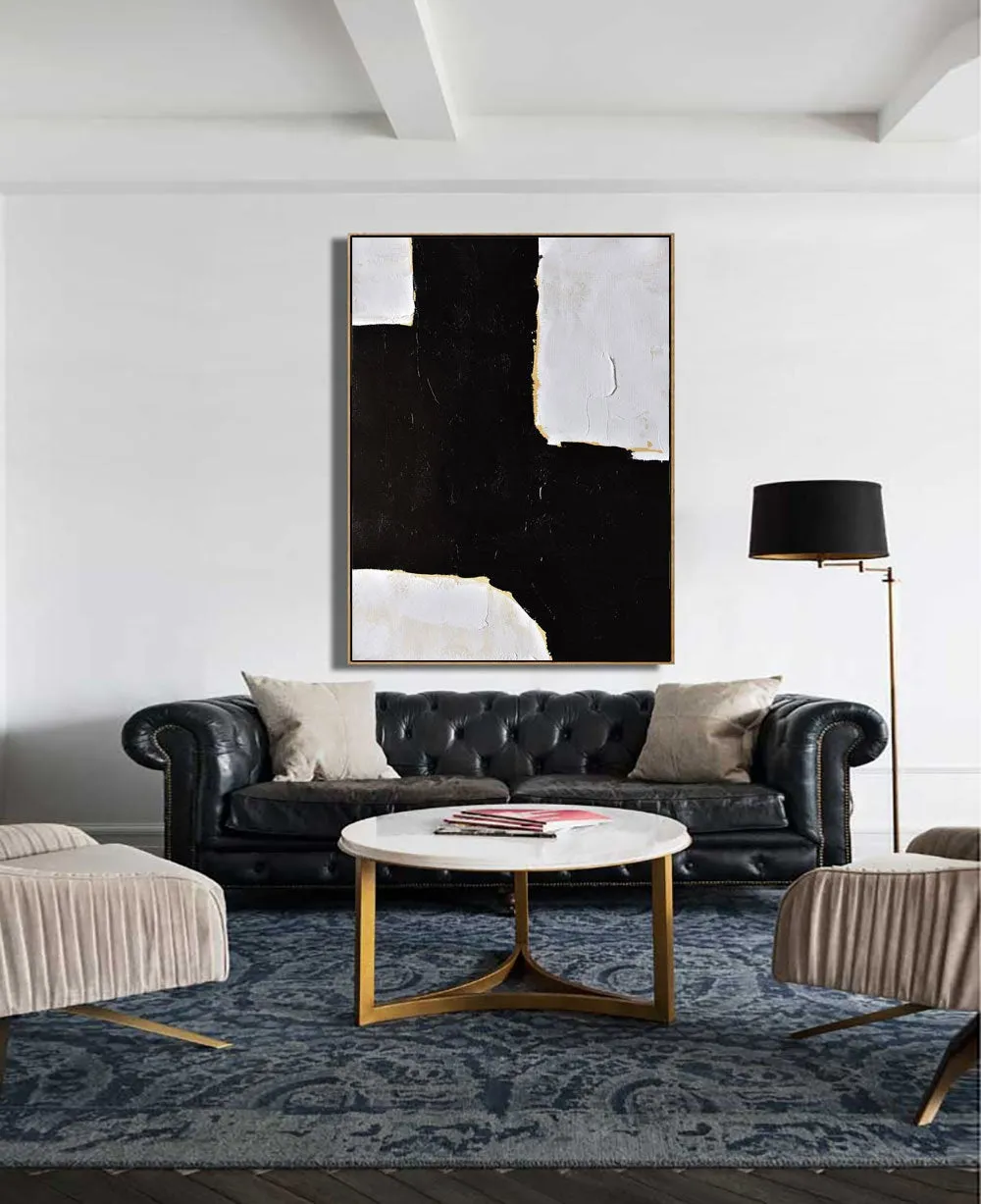 Black White Beige Textured Painting Abstract Art Yp045