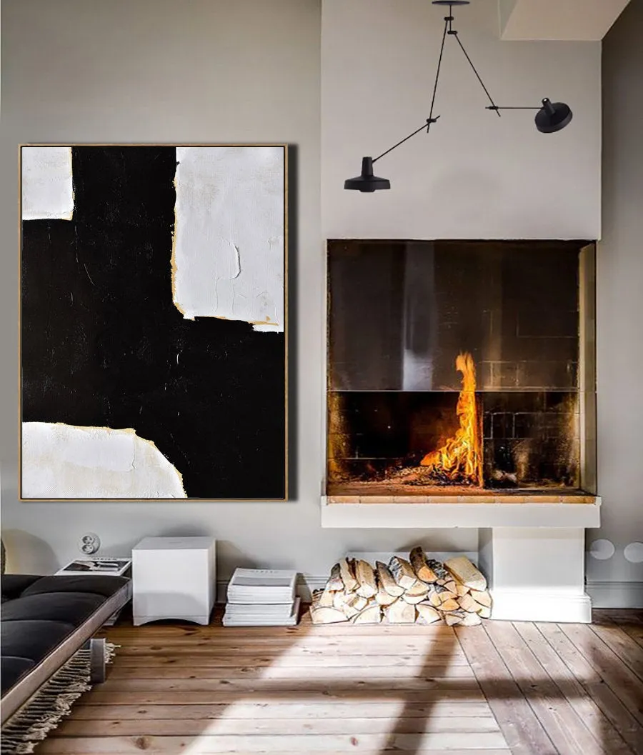 Black White Beige Textured Painting Abstract Art Yp045