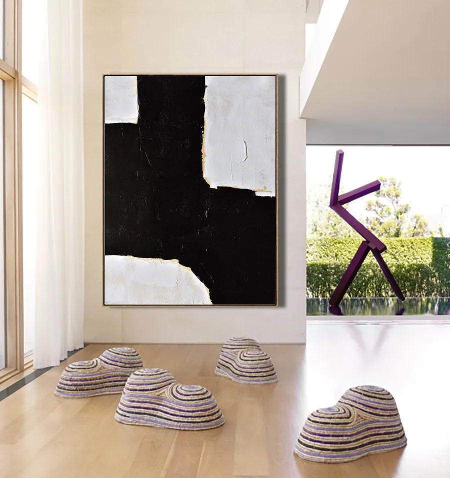 Black White Beige Textured Painting Abstract Art Yp045